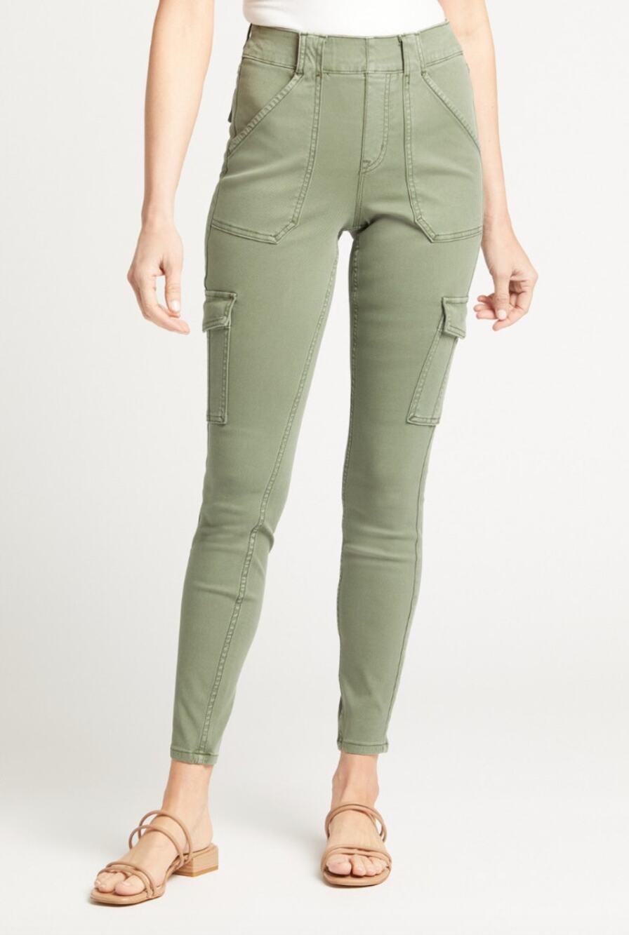 SPANX Olive Green Cotton Blend Stretch Twill Ankle Skinny Cargo Pant L Large